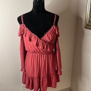 Berry N Cream ruffle crossed front & hem bell sleeves 100% cotton mini dress S